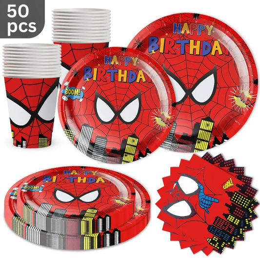 50pcs Spiderman Themed Disposable Tableware Set, Plates, Cups and Napkins