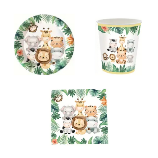 Animal Jungle Theme Dinnerware Plates, Cups, Napkins