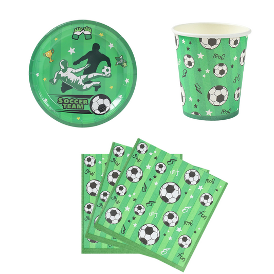 Green Football Soccer Theme Dinnerware Plates, Cups, Napkins