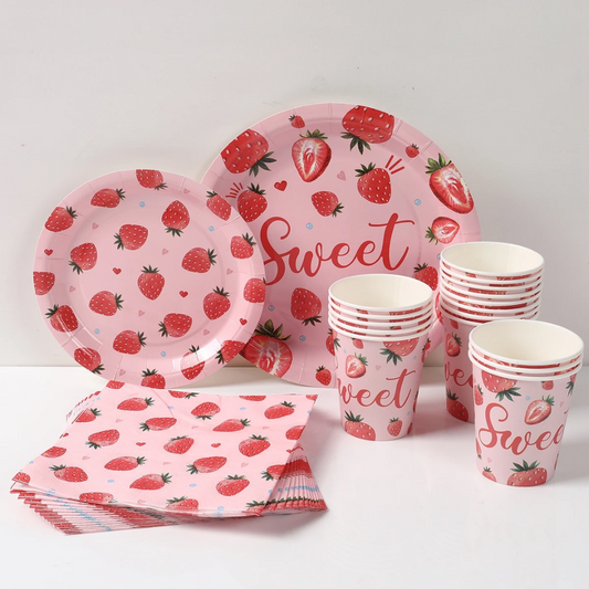 Strawberry Theme Dinnerware Plates, Cups, Napkins