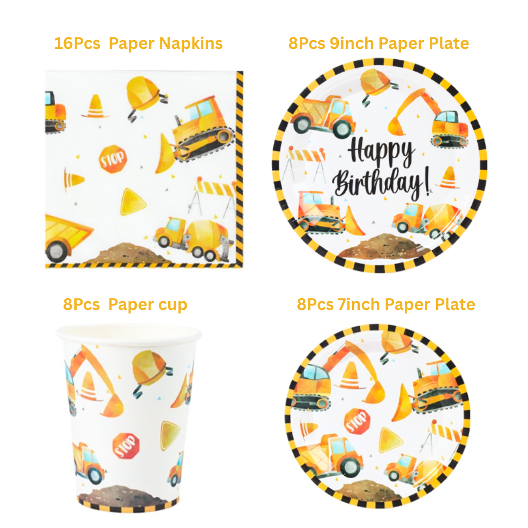 Construction Engineering Theme Dinnerware Plates, Cups, Napkins