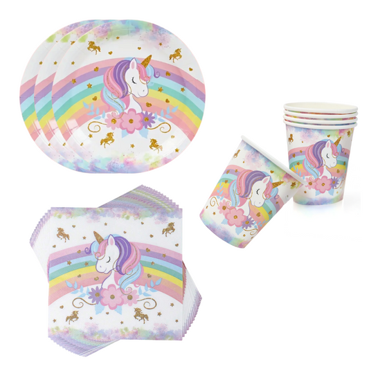 Unicorn Theme Dinnerware Plates, Cups, Napkins