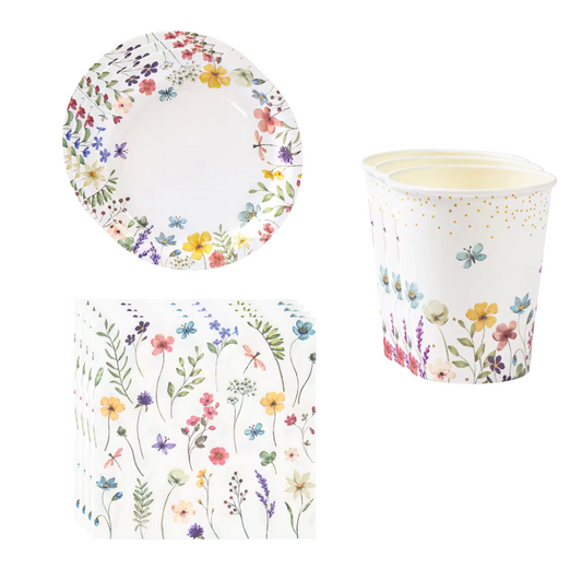 Spring Flower Dinnerware Plates, Cups, Napkins