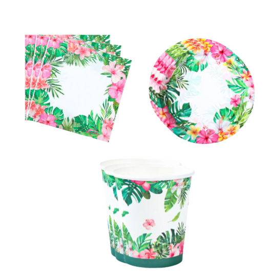 Hawaiian Theme Dinnerware, Cup, Plates, Napkins