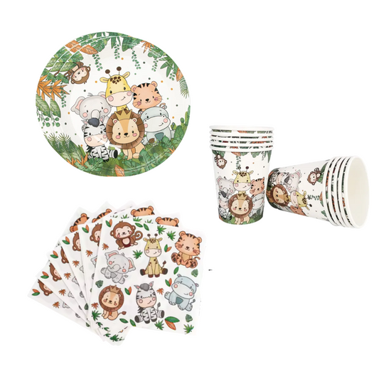 Jungle Safari Theme Dinnerware Plates, Cups, Napkins