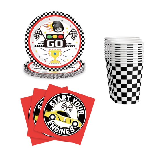 Racing car theme Dinnerware, Plates, Cups, Napkins