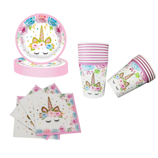Unicorn Theme Dinnerware, Plates, Cups, Napkins