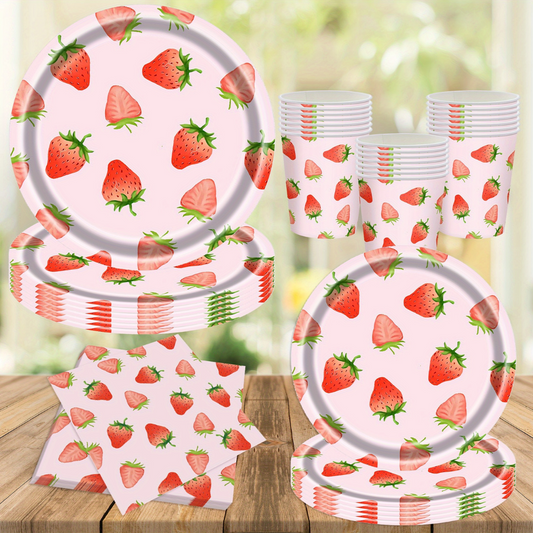Strawberry theme Dinnerware, Plates, Cups and Napkins