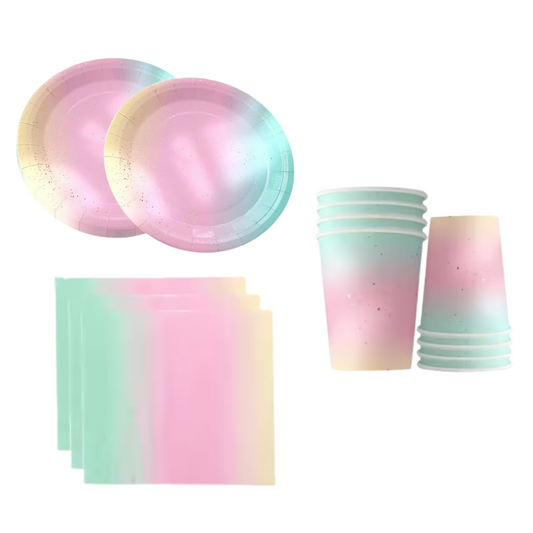 Gradient Rainbow Dinnerware, Plates, Cup, Napkins