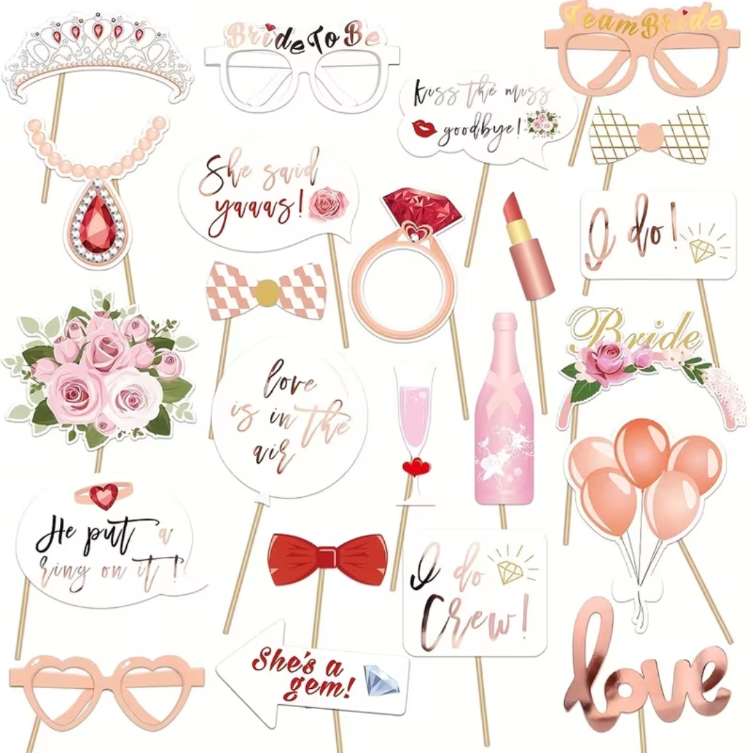 23pcs Wedding Bridal Shower Photo Booth Props with Stick