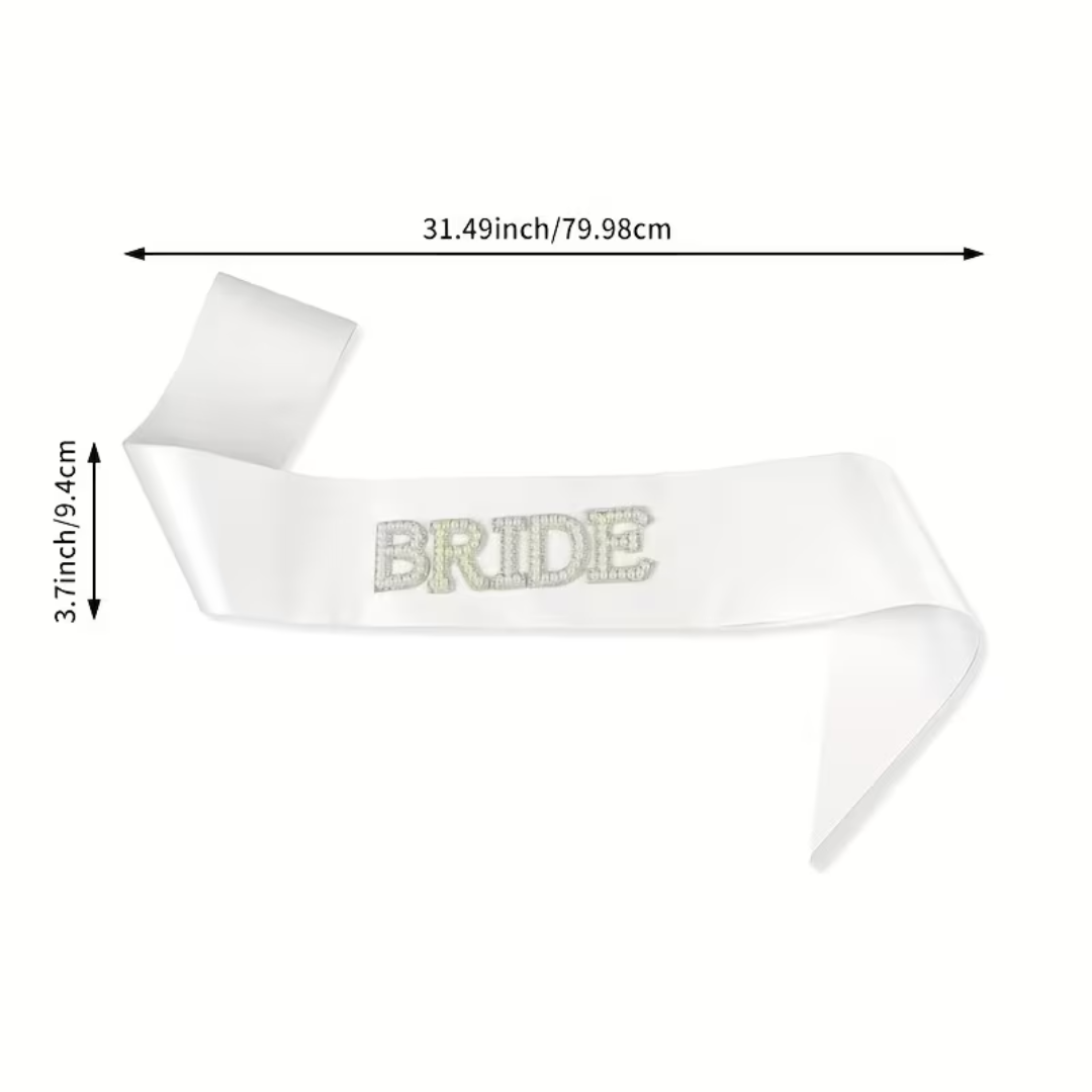 BRIDE White Pearl and Rhinestone Sash