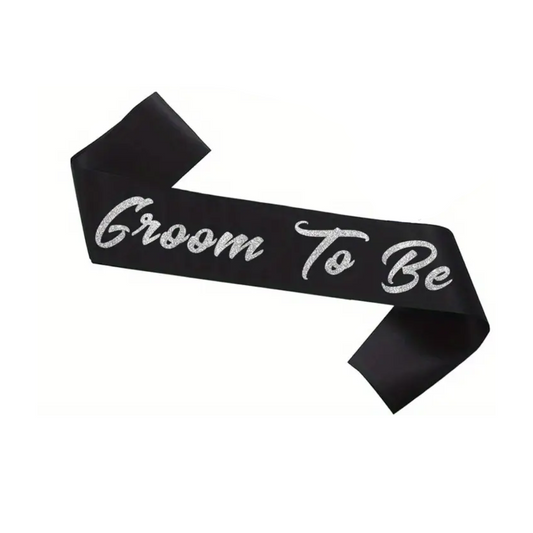 Silver Shiny Letter and Black Groom To be Sash
