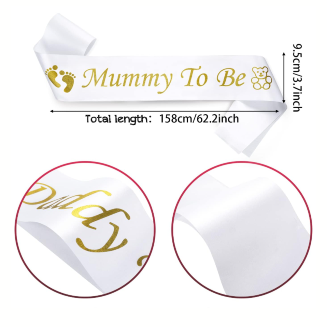 Gold in White sash Mummy to be and Daddy to be