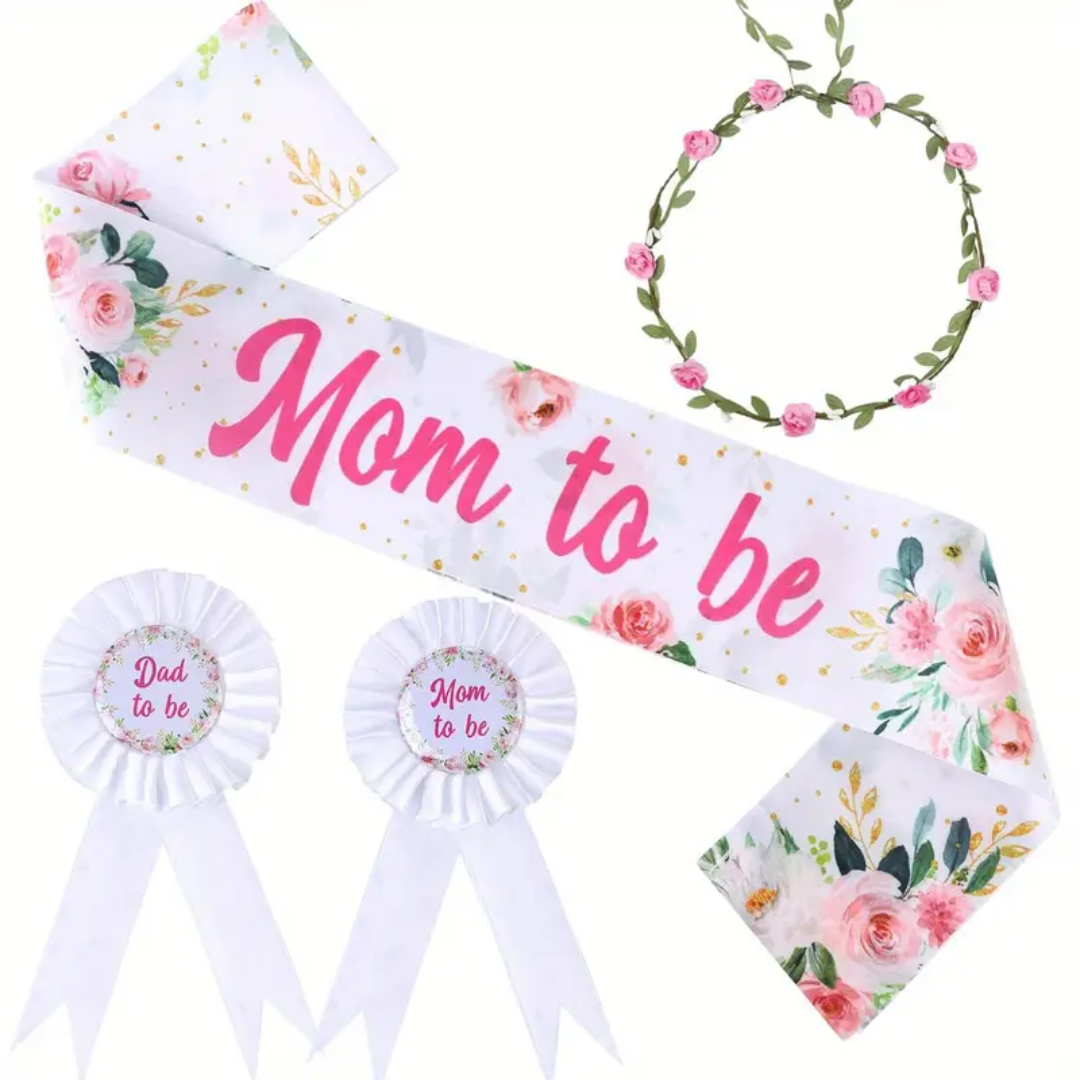 Mom to be, Dad to be Sash and Headband Baby Shower Gender Reveal Set