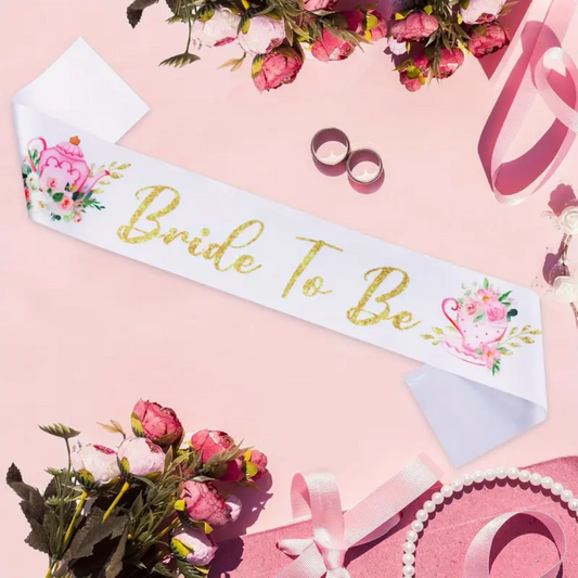 Pink & White Floral Design with Golden Letter Bride to be Sash