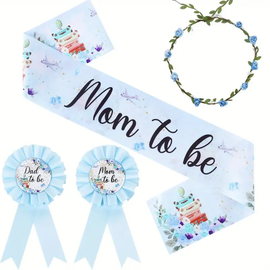 Mom to be, Dad to be Sash and Headband Baby Shower Gender Reveal Set