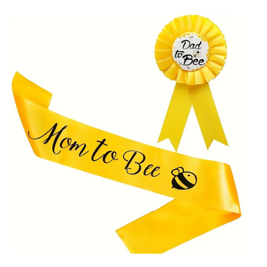 2pcs Yellow Bee theme Mom to be sash and Dad to be Badge
