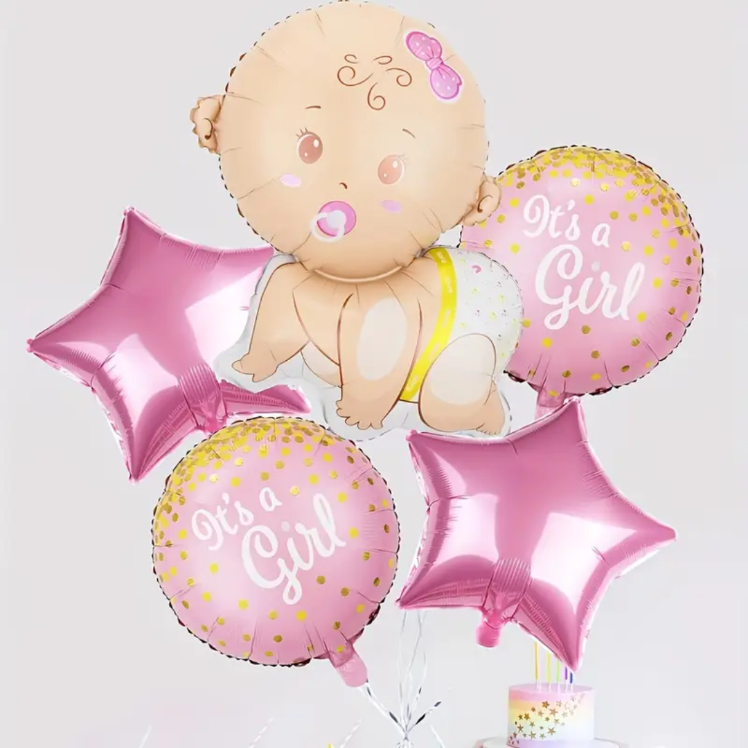 5pcs Gender Reveal Pink foil Balloon set