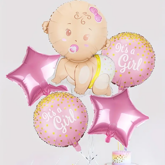 5pcs Gender Reveal Pink foil Balloon set