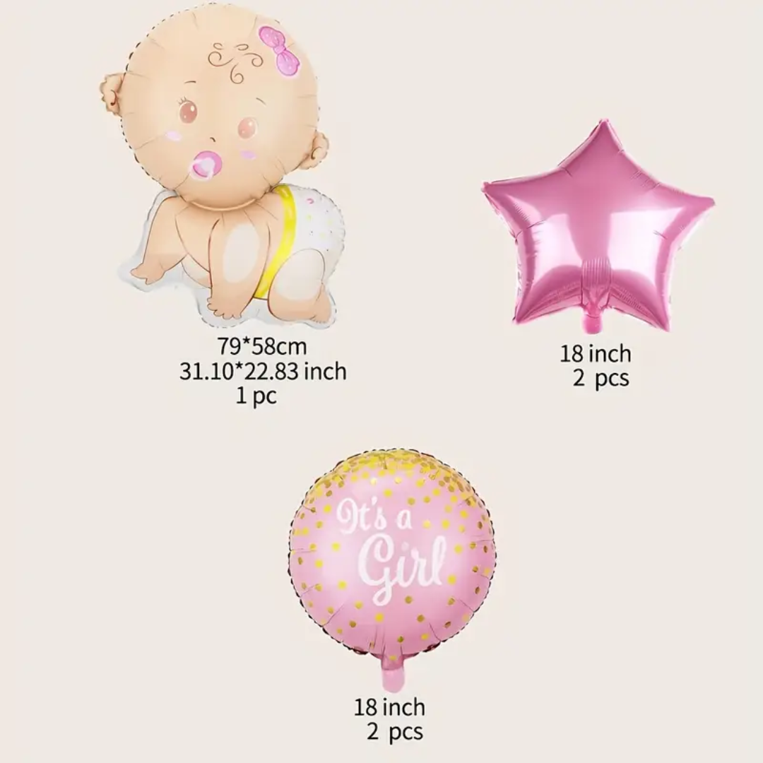 5pcs Gender Reveal Pink foil Balloon set
