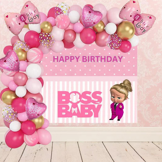 189pcs Boss Baby Girl Theme Decorations with Backdrop