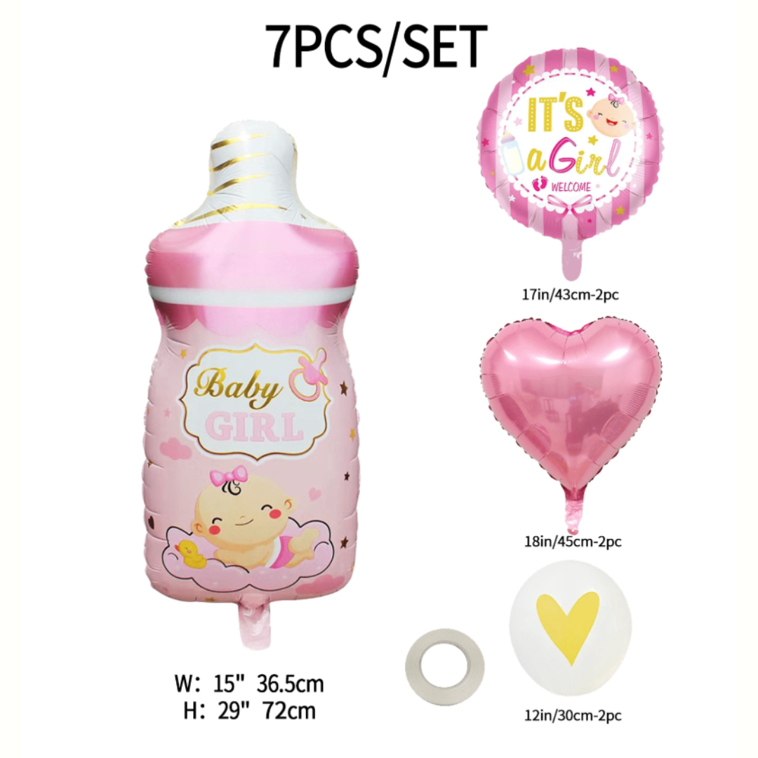 7pcs Gender Reveal Pink  foil Balloon set