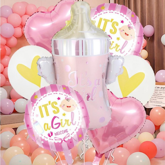 7pcs Gender Reveal Pink  foil Balloon set