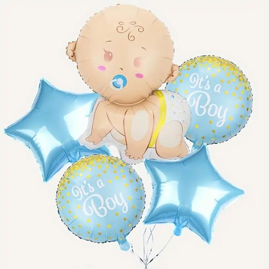 5pcs Gender Reveal Blue foil Balloon set