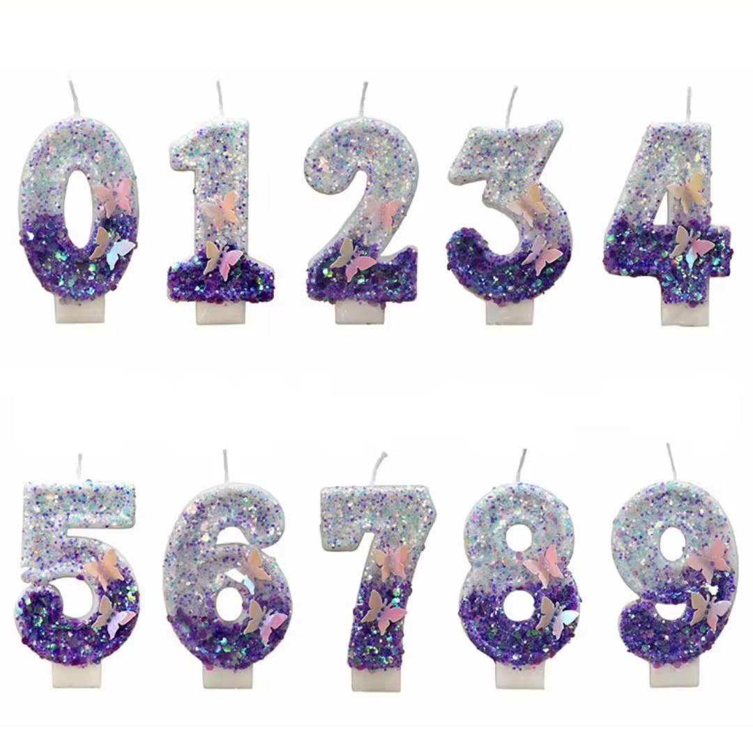 Purple Butterfly Number Candle