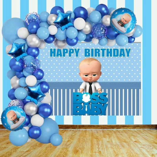 128pcs Boss Baby Boy Theme Decorations with Backdrop