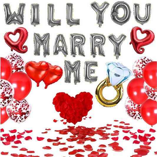 Silver - Will You Marry Me Party Decorations Kit