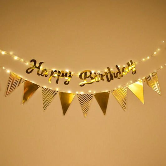 Happy Birthday Banner with Flag and Led Lights