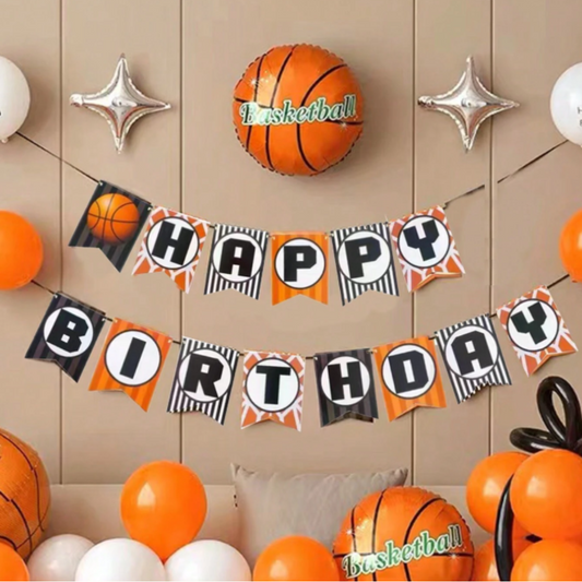 Basketball Theme Happy Birthday Banner