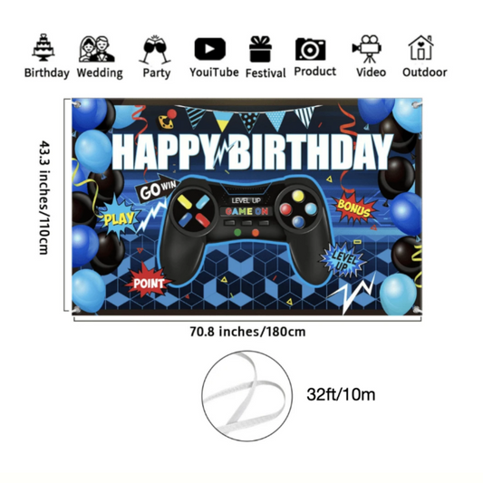 Blue Game Happy Birthday Backdrop