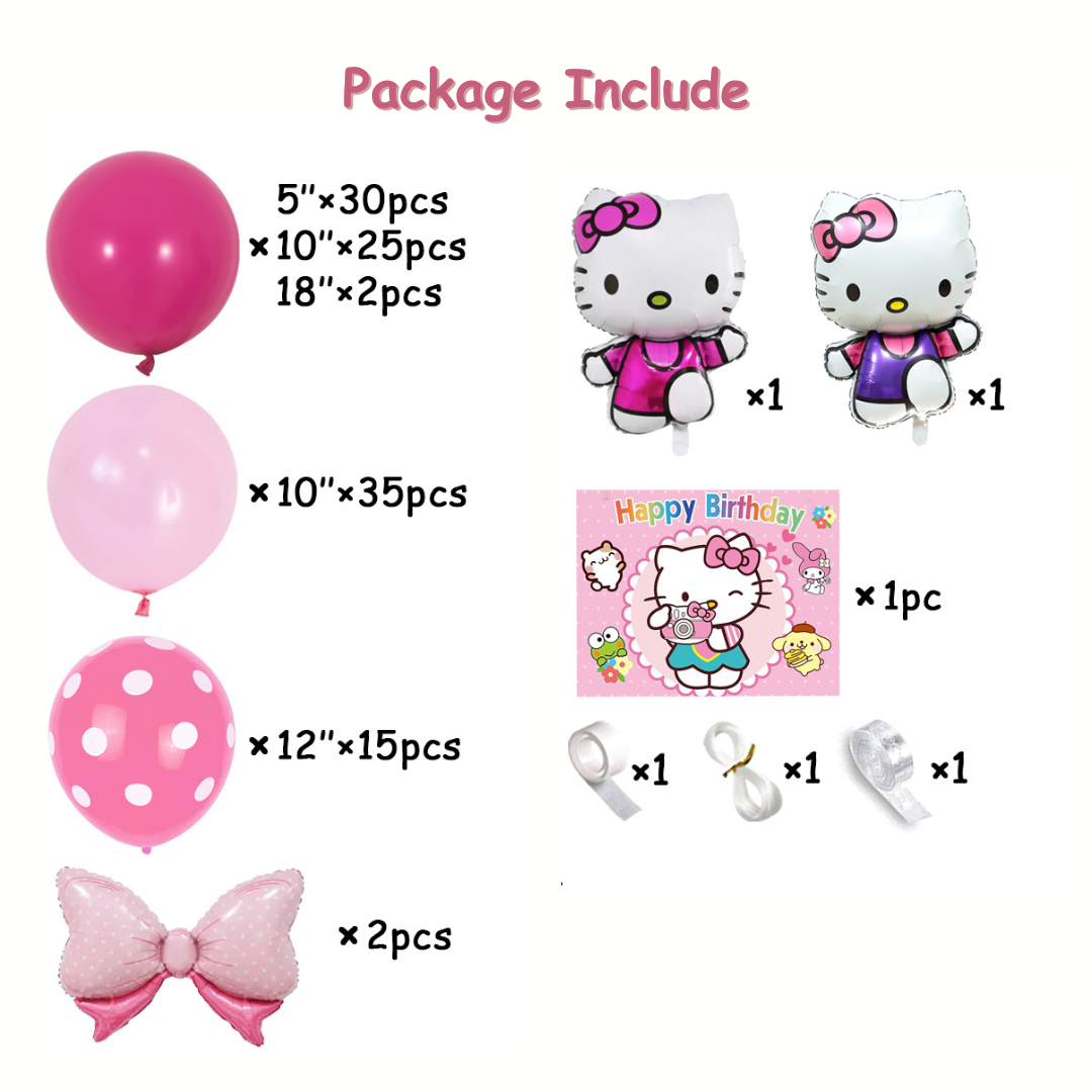 115pcs Hello Kitty Birthday Balloon Decoration kit with backdrop