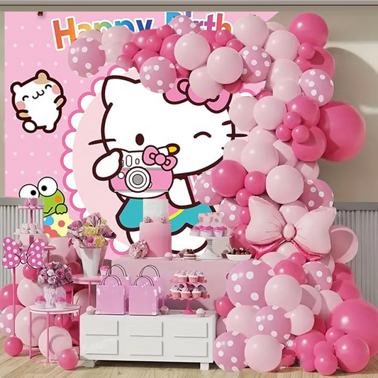 115pcs Hello Kitty Birthday Balloon Decoration kit with backdrop