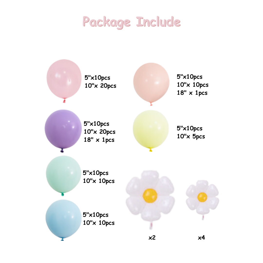 141pcs Daisy and Pastel Balloon Garland Arch