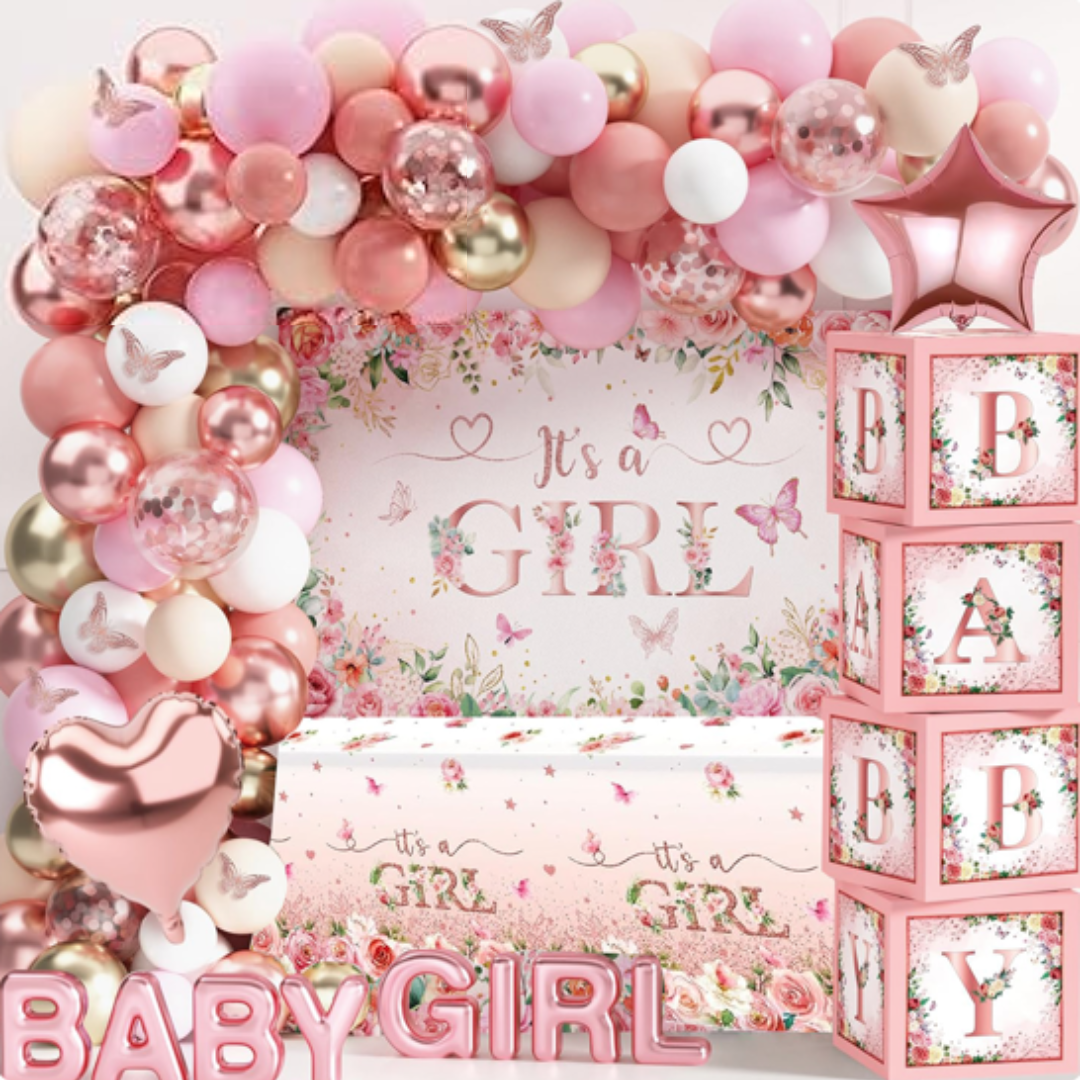 96pcs Girl Rose Gold  Baby Shower Balloons