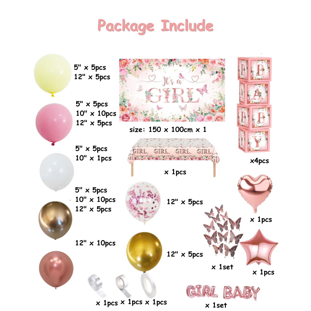 96pcs Girl Rose Gold  Baby Shower Balloons