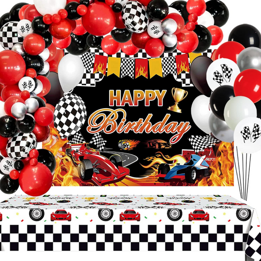 89pcs Red Black Racing Car Balloons Garland Kit