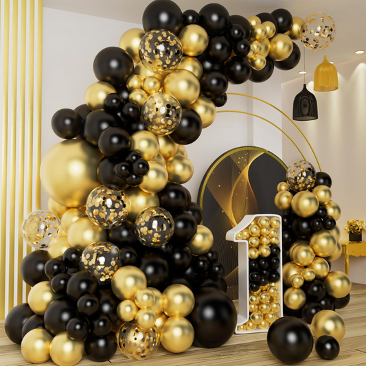117pcs Black Gold Balloons Garland Kit