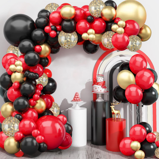 111pcs Gold Black Red Balloons Garland Kit
