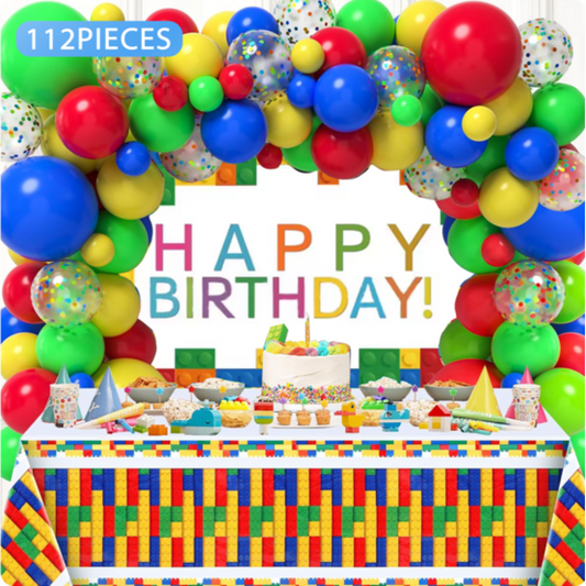 112pcs Lego Building Blocks Theme Balloons Garland Kit