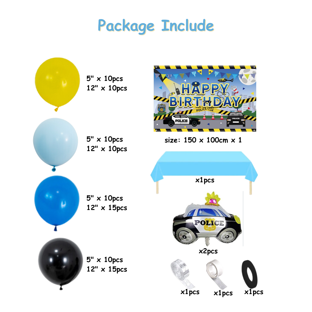 97pcs Police Theme Balloons Garland Kit with Backdrop and Table Cover
