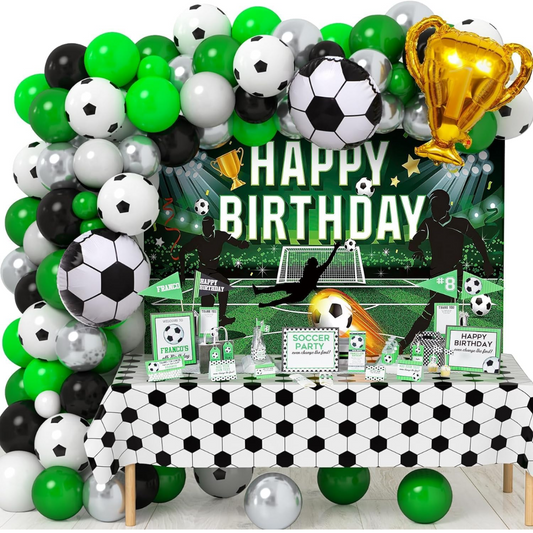 124pcsFootball Theme Balloons Garland Kit With Backdrop and Table Cover