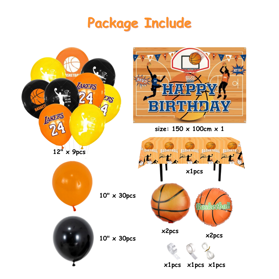 78pcs Basketball Birthday Balloons Garland Kit with Backdrop and Table Cover