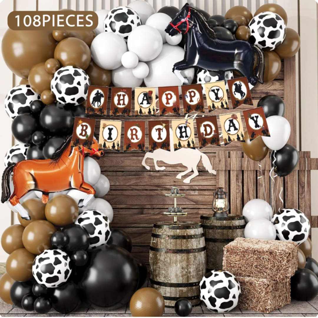 108pcs Brown Cowboy Decorations kit with Horse