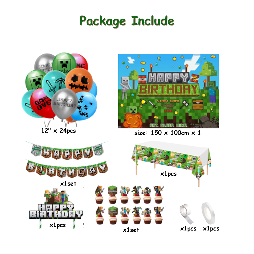 31pcs Minecraft Birthday Decorations with Backdrop and Table Cover