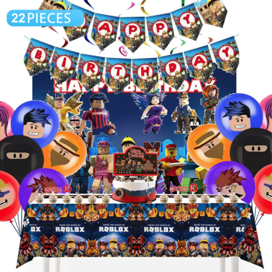 22pcs Roblox Birthday Decorations with Backdrop and Table Cover