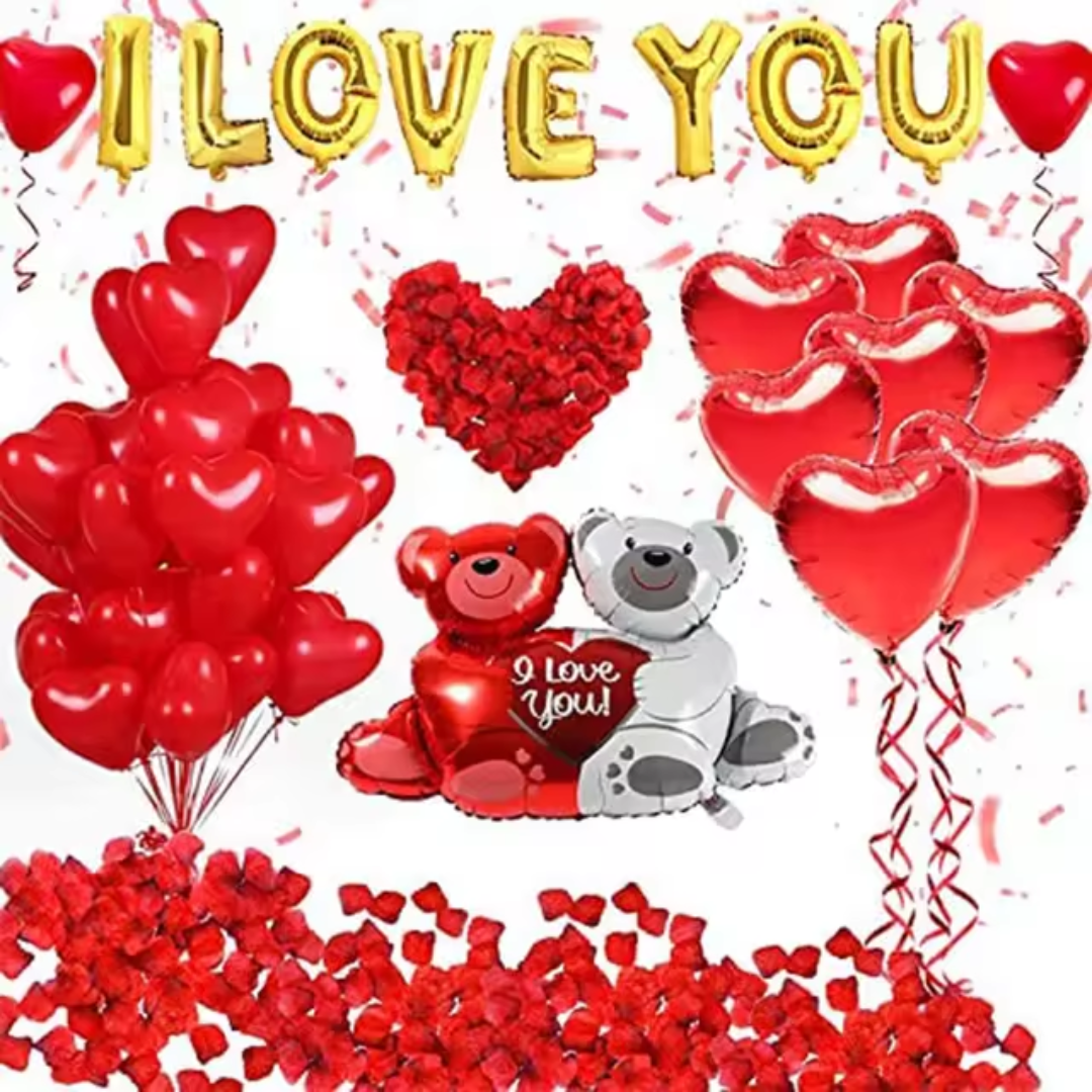 40pcs I Love You Balloon Decorations with Red Heart Balloons and Rose Petals